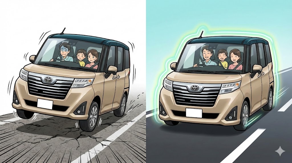 ルーミー乗り心地改善！劇的変化をもたらすタイヤと0円調整の極意